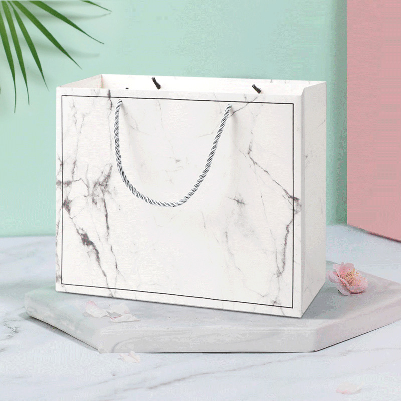 现货大理石纹纸袋服装店手提袋定制高级感礼品袋广告宣传纸袋