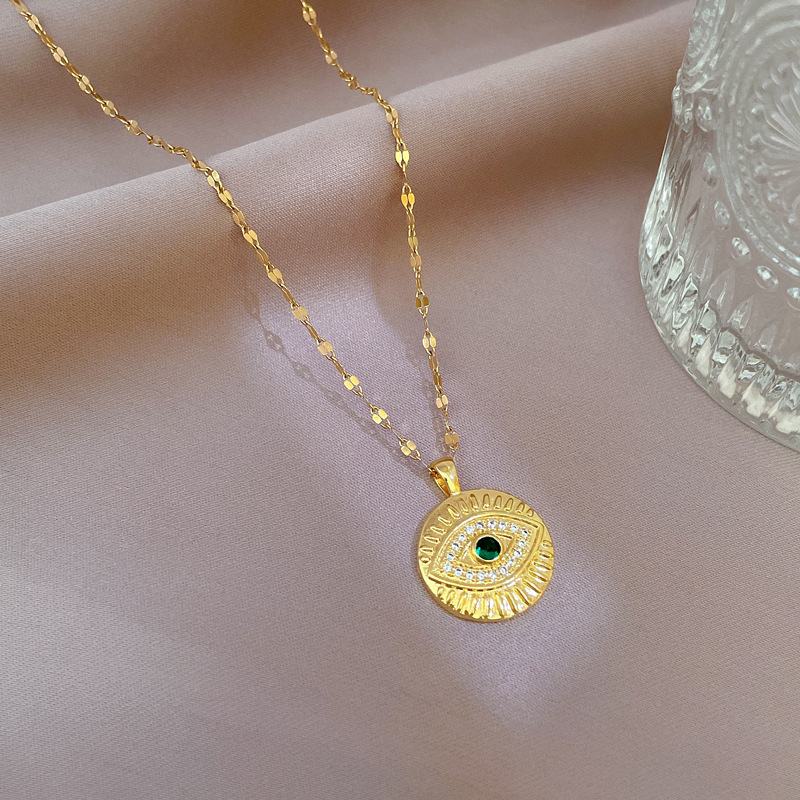 Fashion Eye Titanium Steel Plating Zircon Necklace