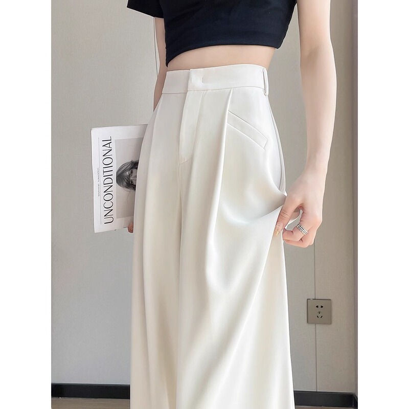 Women's Summer Thin Ice Silk Suit Pants High-Waisted Slimming Narrow Version Drapey Wide-Leg Pants Straight Casual Pants A3261