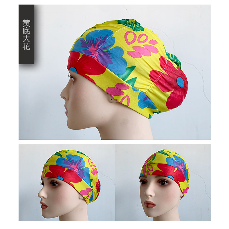 Fábrica al por mayor plisado paño gorro de natación extra grande circunferencia de la cabeza no apretado Pelo Largo oído protección natación caliente primavera unisex gorro de natación