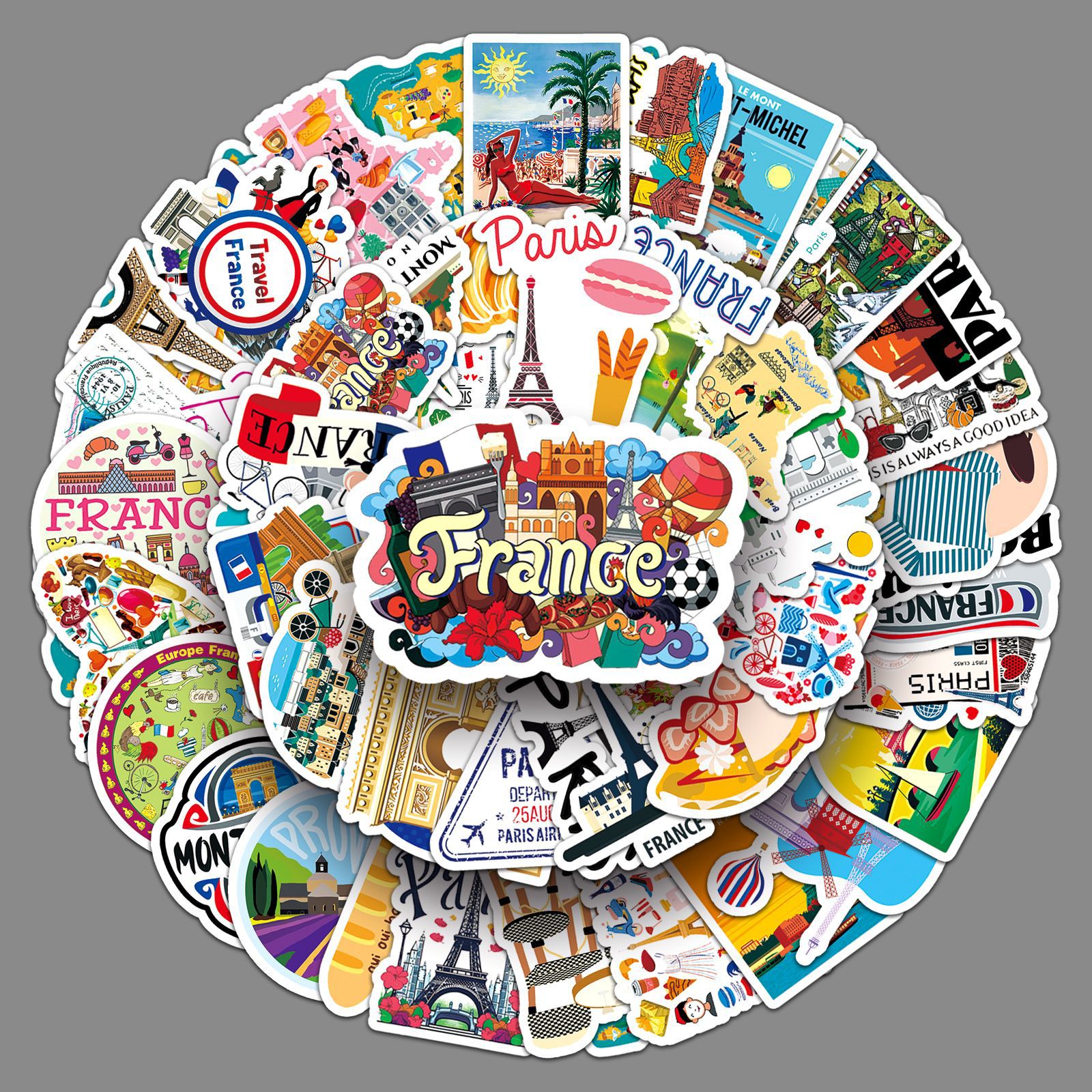 50张法国France个性跨境卡通户外旅行风景地标装饰水杯行李箱贴纸