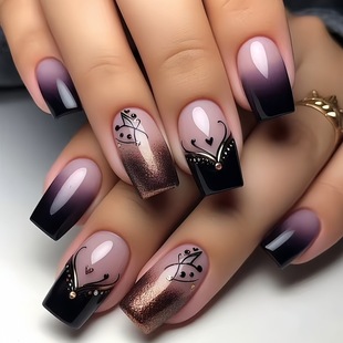 Long square demi-season purple removable nail stickers, mid-length, gradient, 24 pieces, European style