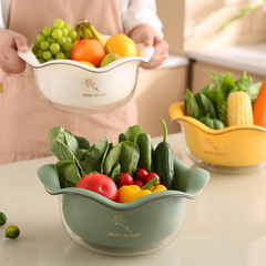 Creative Flower Drain Basket Household Kitchen Multi-functional Vegetable Basket Double-layer Vegetable Wash Basket Fruit Tray Dedicated for Cross-border Supply