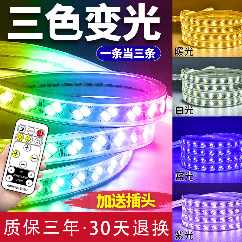 灯带led灯条三色变光家用变色客厅吊顶220V户外防水rgb长条软七彩|undefined