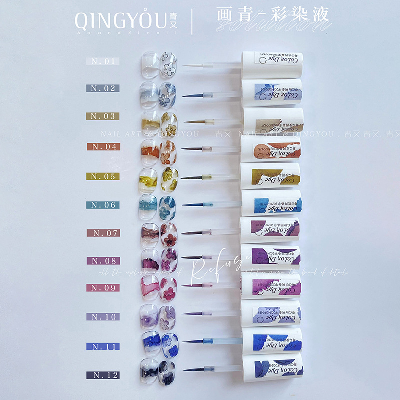 Pintura de uñas Líquido de tinción de color azul Pintura retro Líquido de manchas Alta saturación e insípido Salón de uñas Líquido de acuarela especial al por mayor