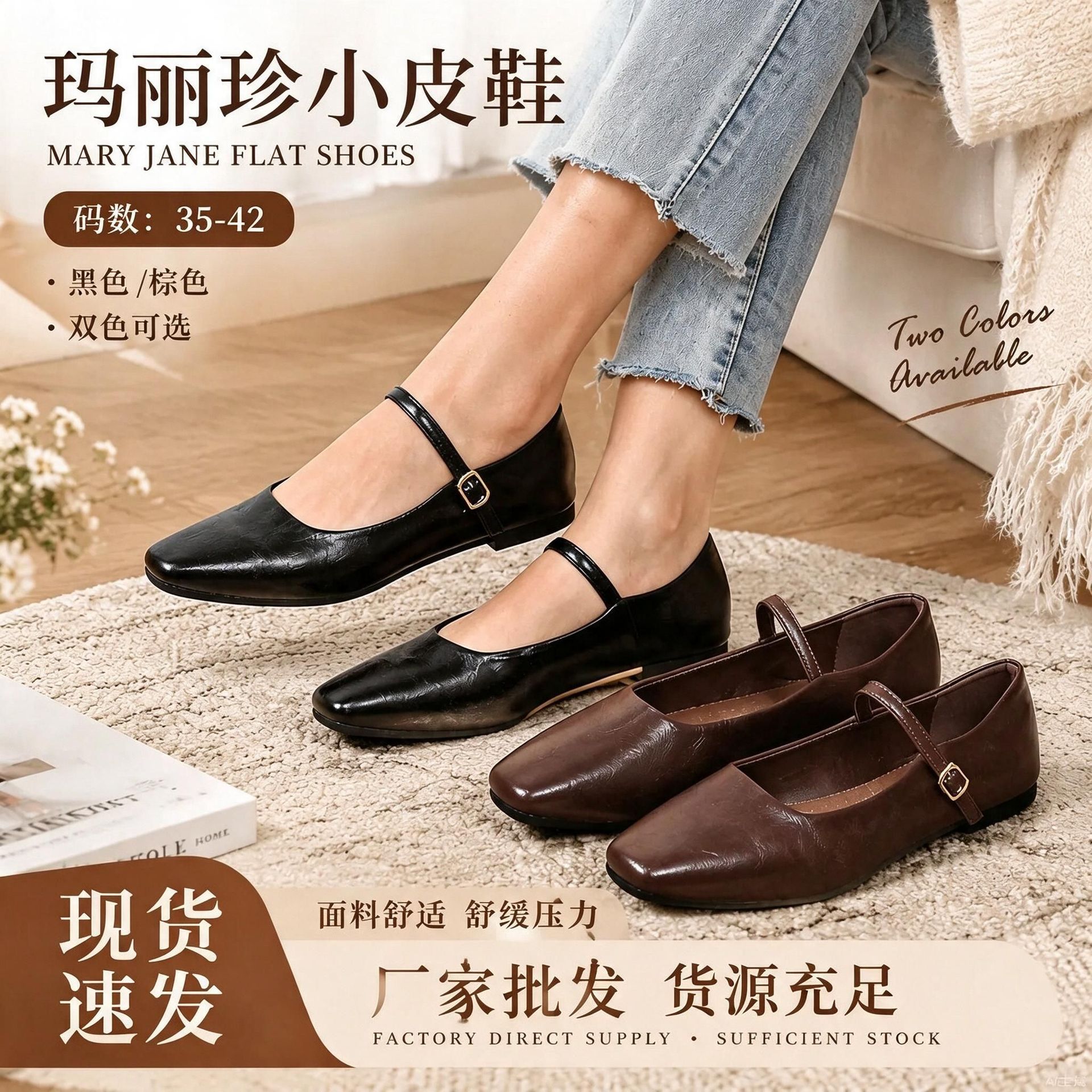 Wholesale French-style evening breeze commuter shoes for women, 2026 new spring and autumn Korean version fairy Mary Jane small leather shoes for cross-border sales
