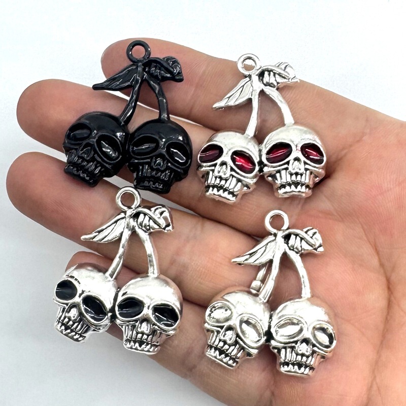 DIY Zinc Alloy Jewelry Accessories Cherry Skull Pendant European and American Best-Selling Necklace Earrings Keychain Pendant