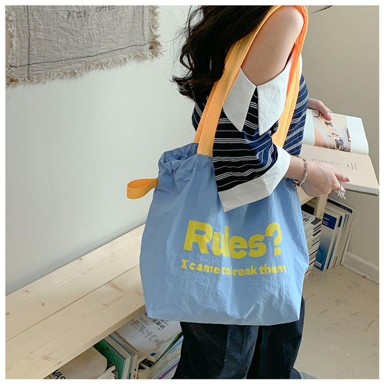 Fashionable and simple letter print large-capacity tote bag 2025 new style contrasting color versatile drawstring pleated single-shoulder bag undefined