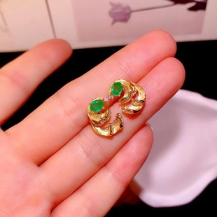 S925 silver inlaid natural emerald earrings earrings fashion trend spray color treasure main stone size 4*5