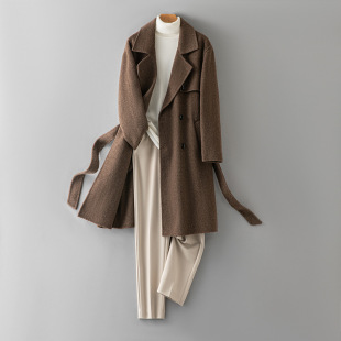 High-end 100% Double-sided Wool Coat Long Wool Plus Belt Cashmere-free Coat Men's Fashionable Wool Coat New Arrival