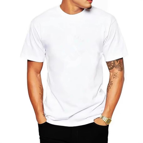 2025 New Trend Brand Summer Solid Color Youth Men's Student Navy Blue Short Sleeve T-Shirt for Muscle Highlight