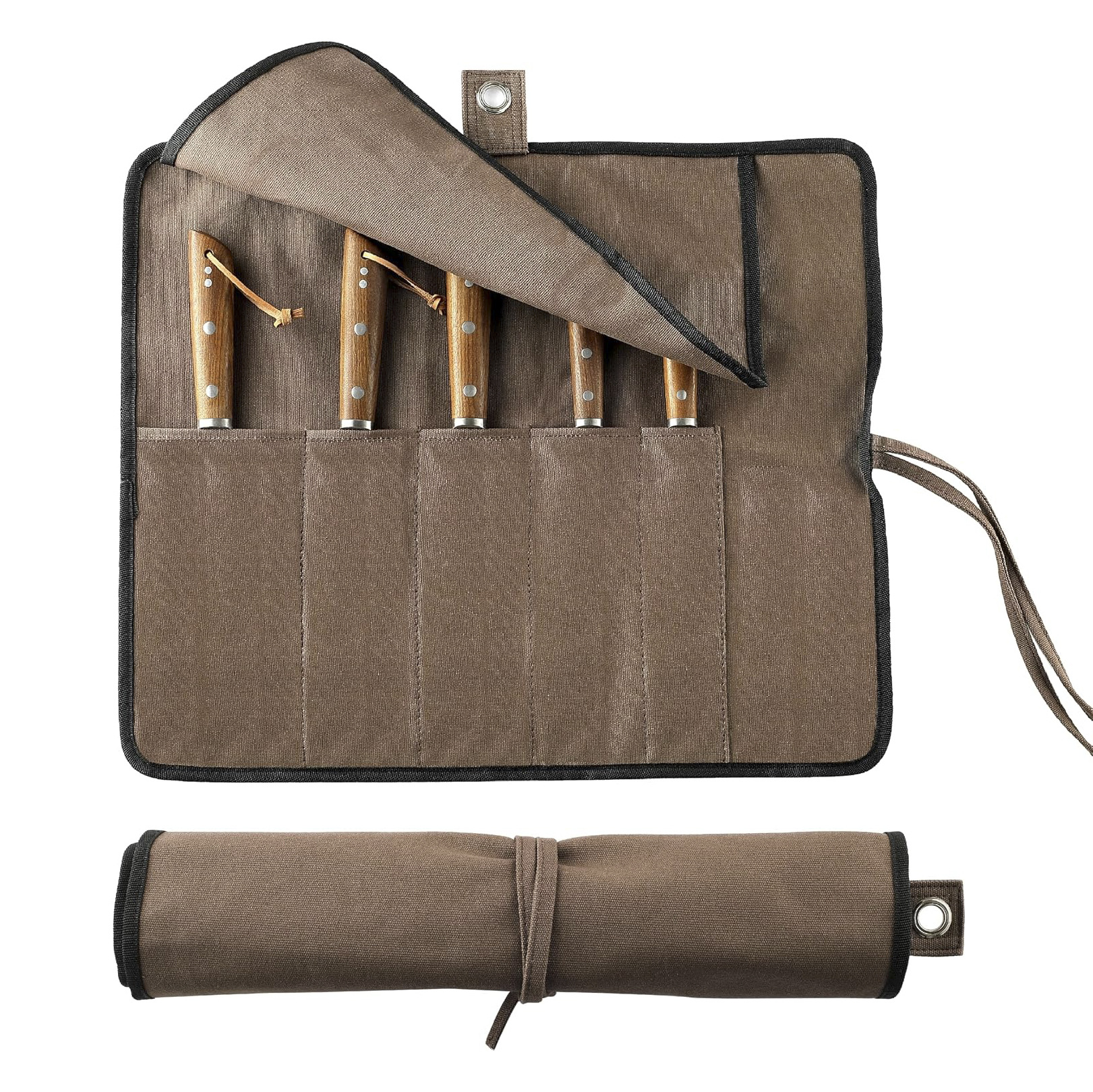 Cross-border portable canvas knife storage bag, roll-up canvas chef knife organizer bag, knife storage pouch, knife set bag