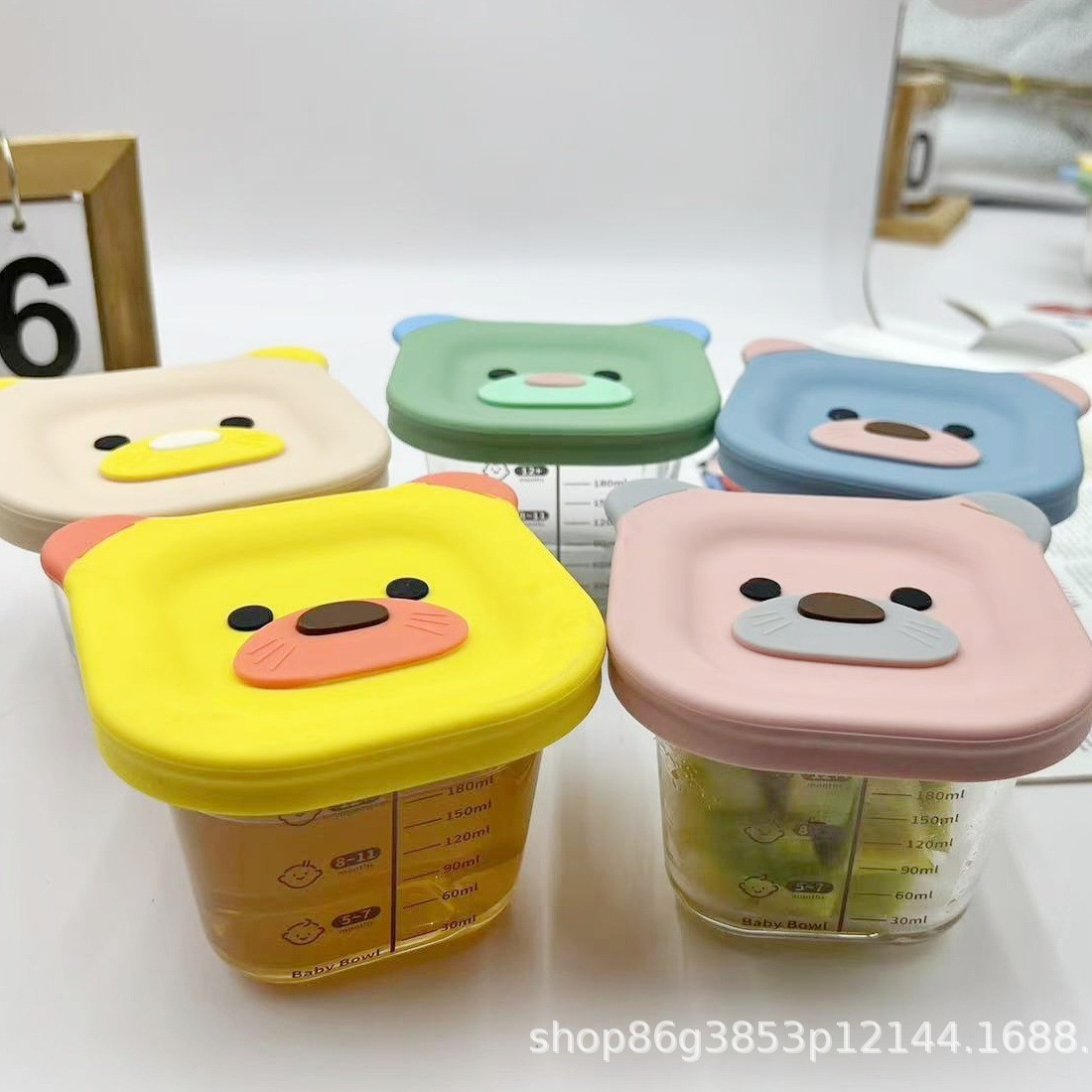 Cubierta de silicona de oso 240ml de alta borosilicona, caja de preservación de alimentos suplementarios, cubierta para bebés, caja de almuerzo, sellado fresco
