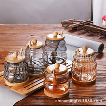 跨境玻璃蜂蜜罐带搅拌棒带盖高硼硅玻璃蜂蜜果酱瓶厨房电镀储物罐