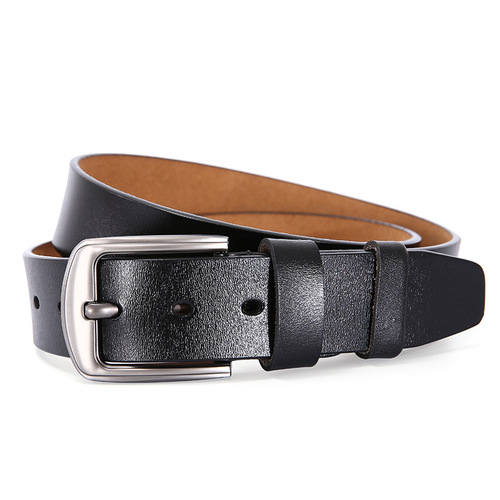 Men's Leather Belt, Simple Black Retro Pants Belt, Trendy Calfskin Leisure Pin Buckle Belt, One Piece Dropshipping