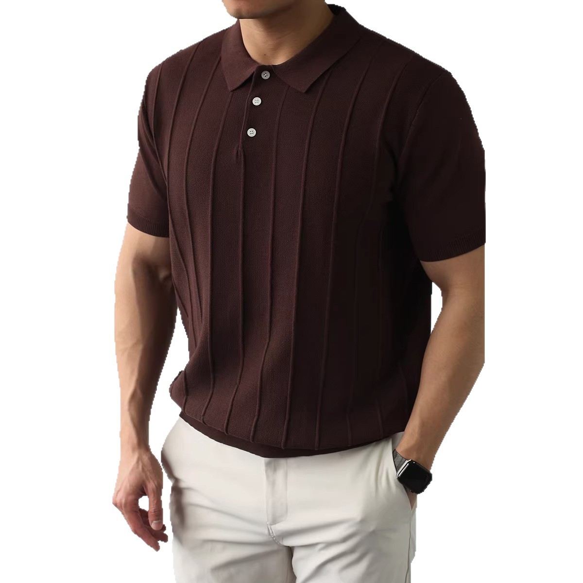 Polo camiseta de punto camiseta de manga corta textural hombre rayas viejas camisetas comerciales de hielo de verano fábrica transfronteriza mayorista
