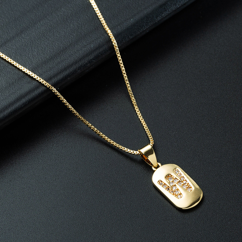 Nihaojewelry wholesale jewelry simple alphabet pendant copper goldplated inlaid zircon necklacepicture14