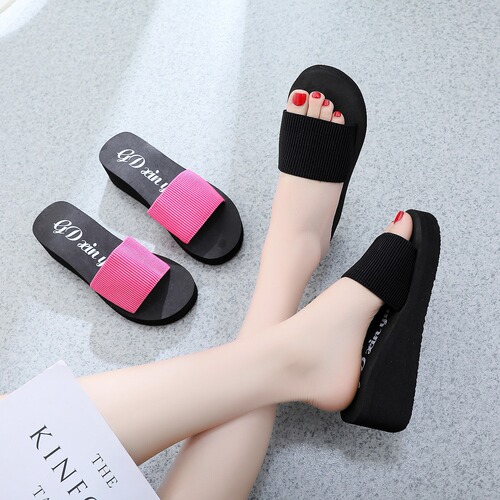 One-strap slippers fashion solid color platform sandals beach shoes home thick-soled slippers 