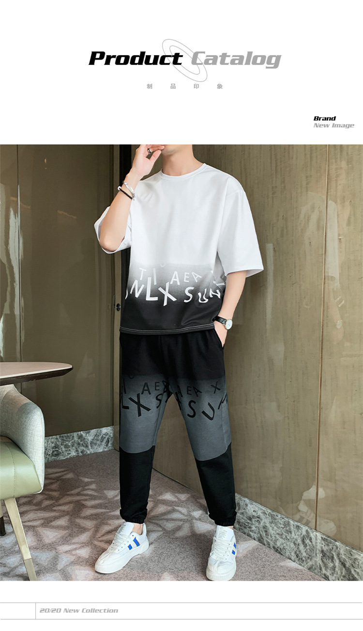 Men's Gradient Color Short Sleeve T-Shirt And Shorts Set Casual Summer Streetwear Hong Kong Style Outfit_viptrois.com