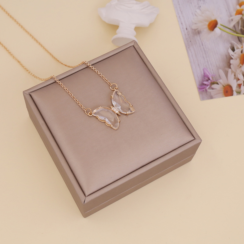 Bijou transfrontalier européen et américain : collier papillon en verre multicolore pour femme, créatif et polyvalent._voghion.com