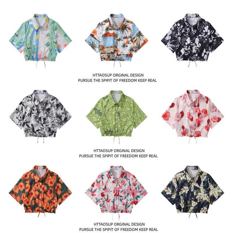 Southeast Asia Foreign Trade Port Flavor Vintage Short-sleeved Floral Shirt Women's Design Sense Drawstring Waistline Sweet Cool Spice Girl Short Coat