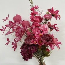 防真花玫红色婚庆仿真花小百合粉红色干烧绣球加粉色婚礼蝴蝶兰