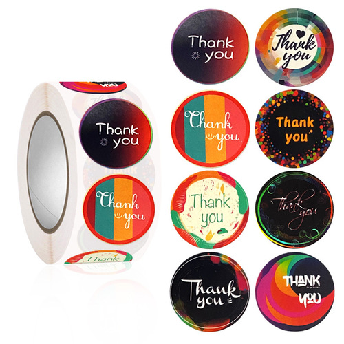 Circular thank you stickers, colorful gift seal stickers, handcrafted paper box adhesive labels