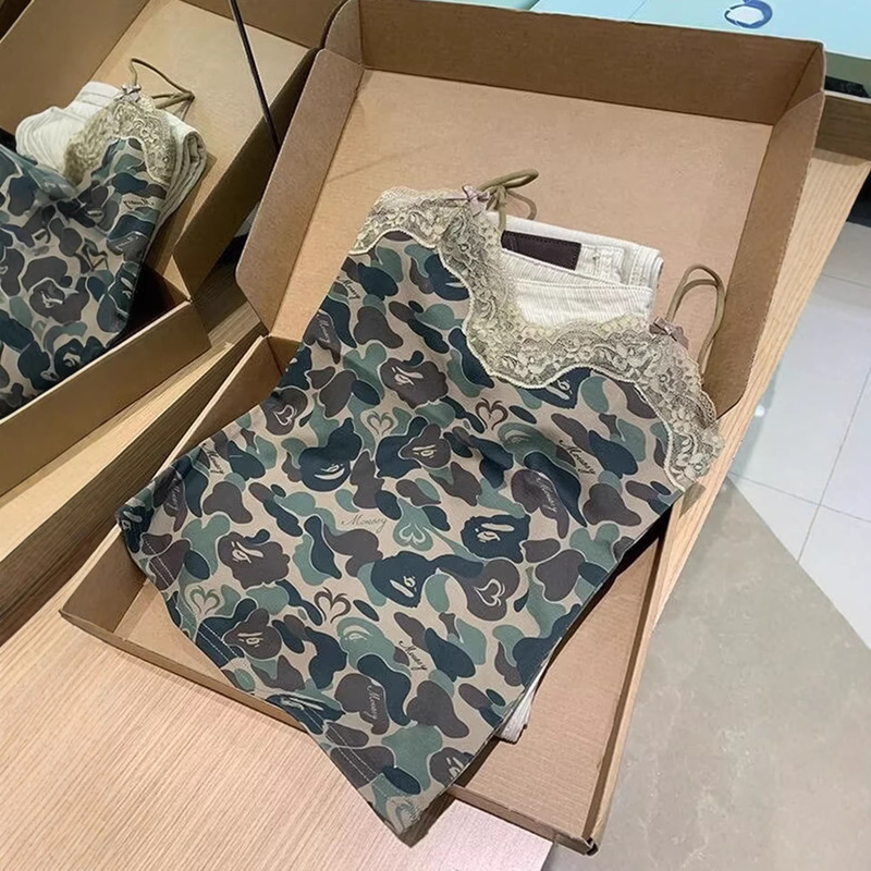 【Rayon Modal 1*1 Customizable 260G】Hot Girl Camouflage Color Lace Racerback Tank Top for Women