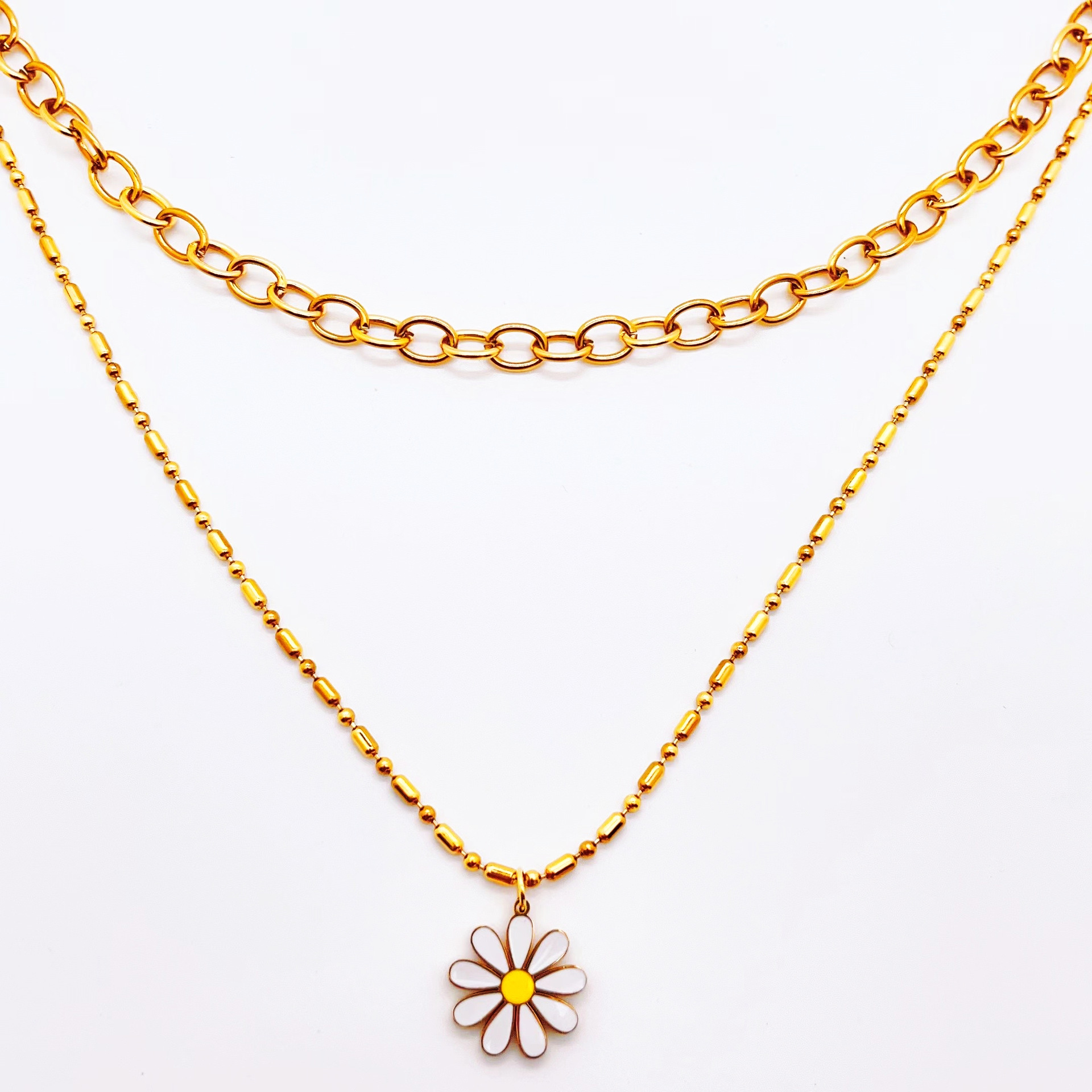 Simple Style Flower Stainless Steel Gold Plated Pendant Necklace 1 Piece