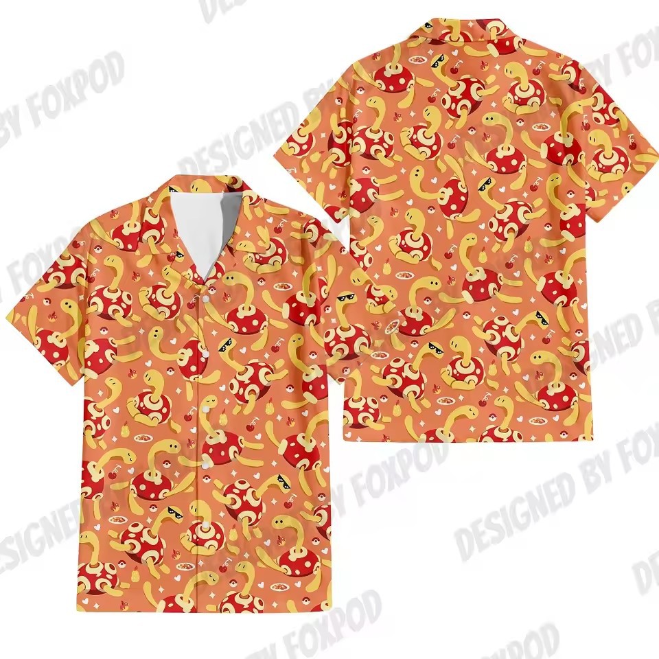 Europa y América venta caliente transfronteriza hombres vacaciones de verano hawaiano camisa de botones de manga corta dibujos animados color de contraste animal impresión 3D