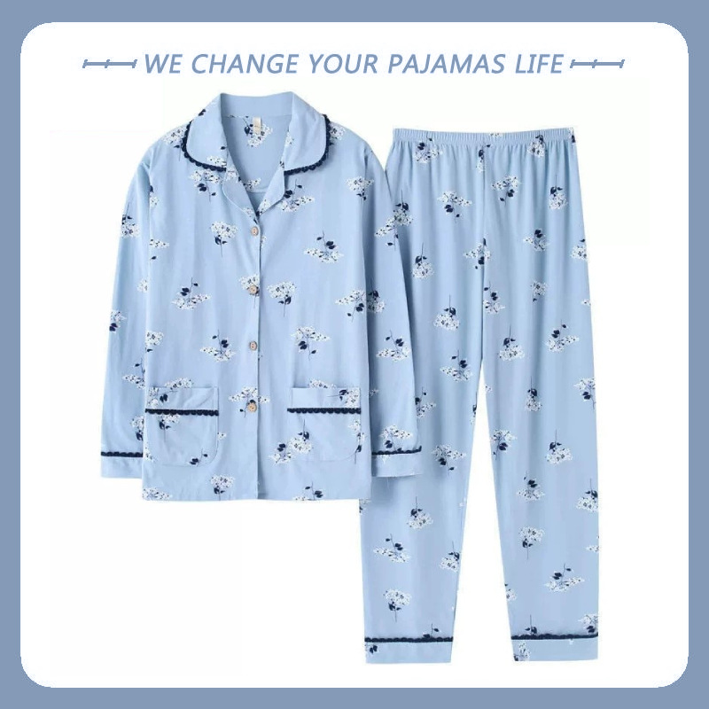 Mamá Pijamas Mujer primavera y otoño 100% algodón más tamaño pantalones de manga larga de mediana edad y ancianos otoño traje de desgaste para el hogar al aire libre