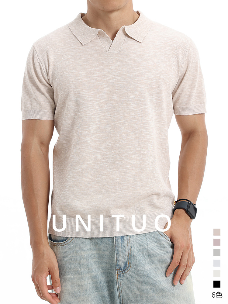 Europa y los Estados Unidos transfronterizos hombres V-collar polo de punto de manga corta verano de negocios casual alta sensación de hombre al por mayor