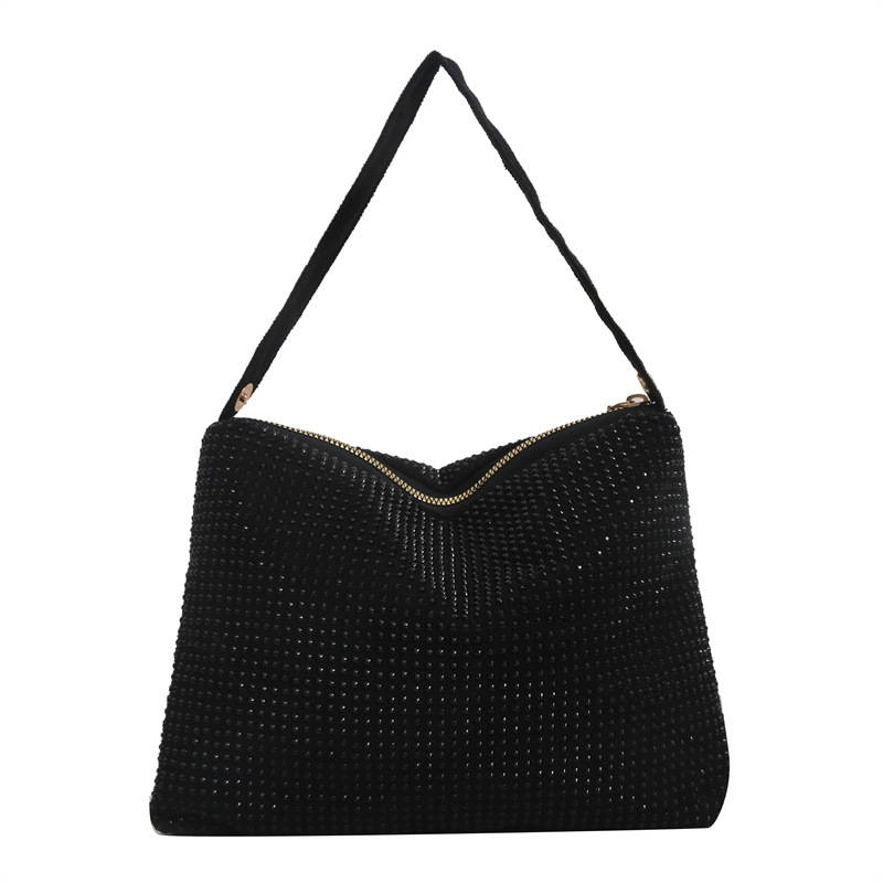 2024 nuevo bolso de cena de diamantes completos de diamantes calientes bolso de moda bolso de hombro con cremallera bolso de noche de color sólido de estilo occidental bolso de axila