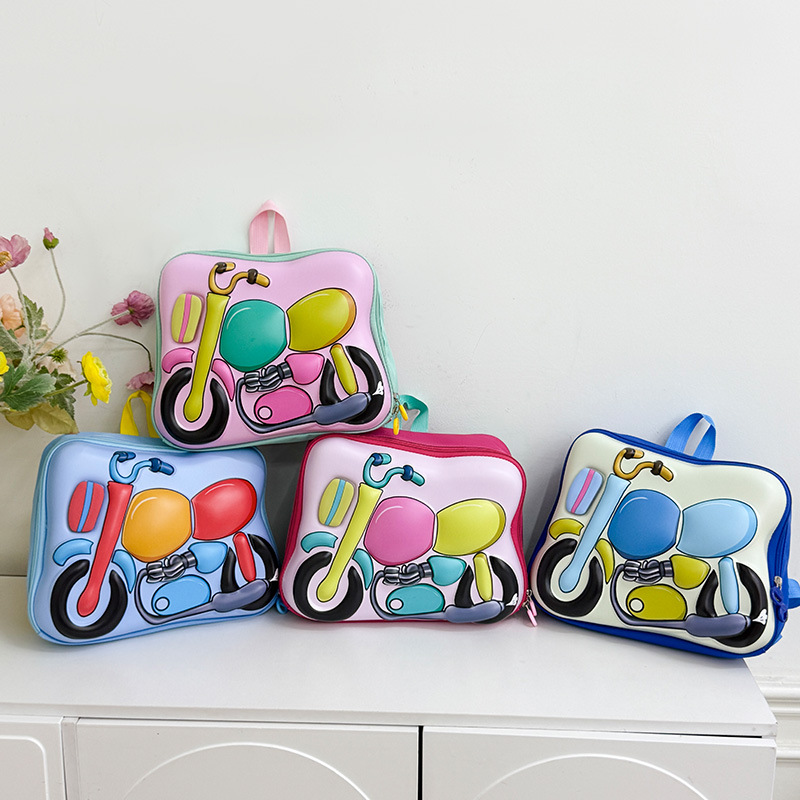 Mochila de motocicletas de dibujos animados para niños y niñas, mochila de cáscara de huevo de moda ligera, jardín de infantes, mochila escolar de moda