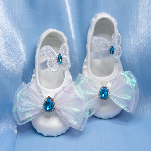 White children's dance shoes, soft-soled practice cat claw shoes, elegant ballet kindergarten performance dance shoes