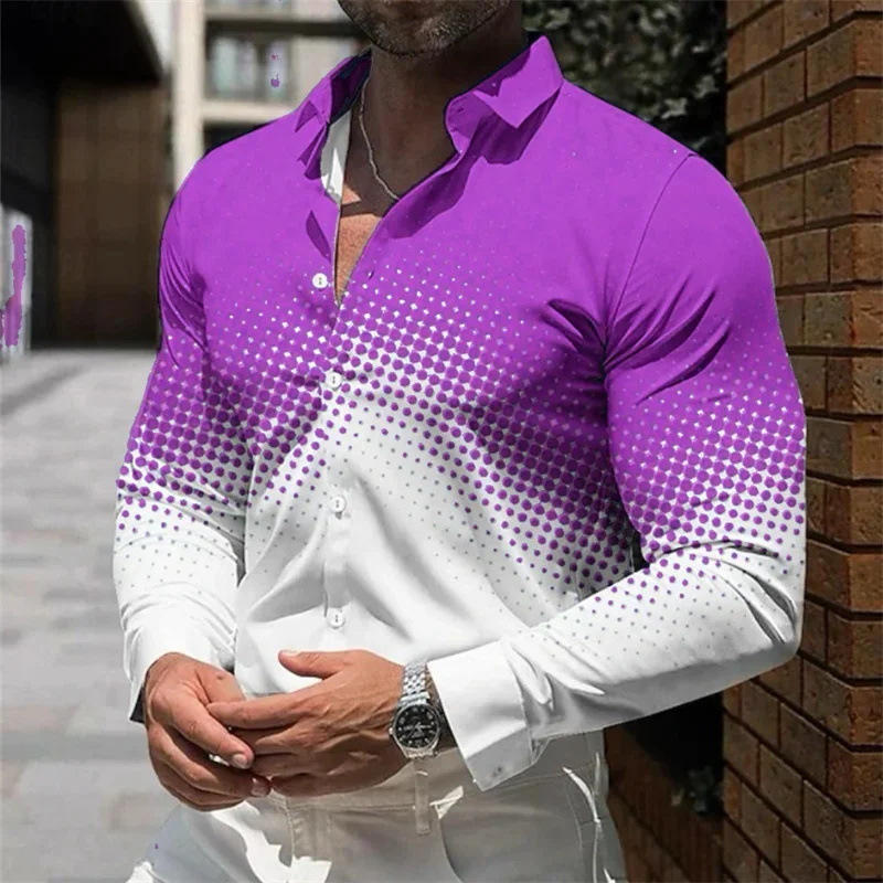 Diseño de hombre estilo degradado 2024 otoño suelto casual manga larga solapa botón camisa MB12
