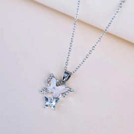 欧美时尚流行 双层蝴蝶吊坠高级感轻奢 小众女锁骨链饰品跨境批发