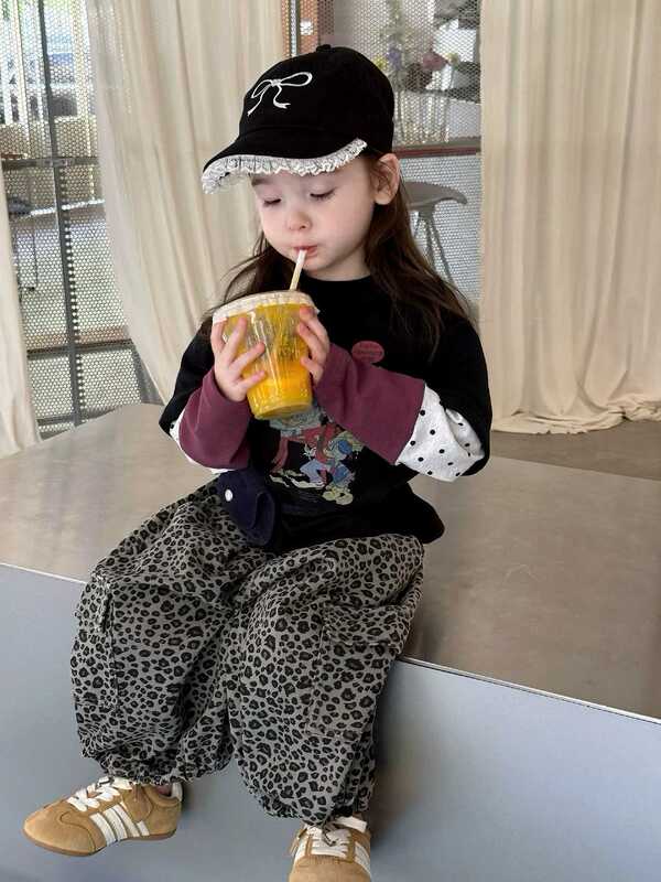 甜沫儿儿童新款女童装2025秋新款拼接卫衣印花长袖T恤豹纹裤两件|undefined