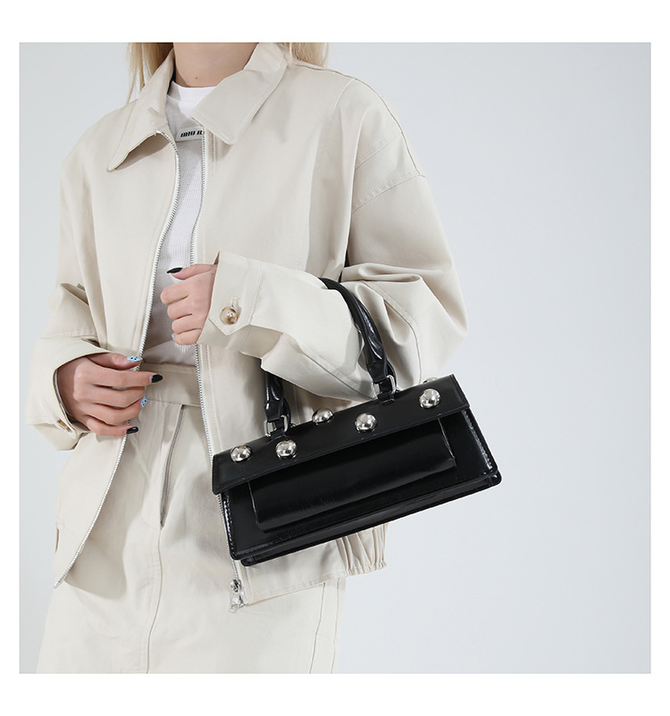 772g Weight Rivet Fashion Element Magnetic Buckle Closure Type Single Shoulder Strap, Top Handle Strap Type Handbag, Crossbody Bag Bags Type Daily Occasion Pu Leather Material Solid Color Pattern All Seasons Season Women's Gender Classic Style Style Square Shape Small Size Women's Small Pu Leather Solid Color Classic Style Rivet Square Magnetic Buckle Handbag Crossbody Bag 9