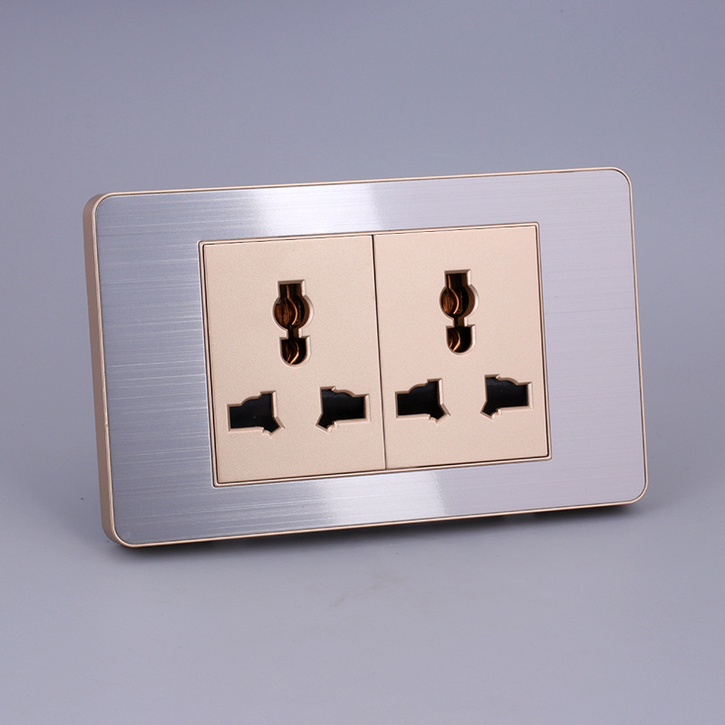 Estándar británico estándar americano multifuncional de seis agujeros de acero inoxidable cepillado champán oro y plata rectangular socket panel fábrica al por mayor