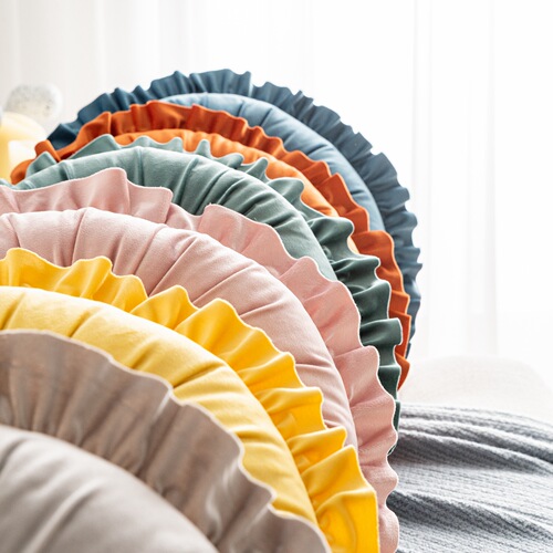 Amazon's new round Dutch velvet ruffle flower pillow pumpkin pillow wheel pillow lace cushion cushion