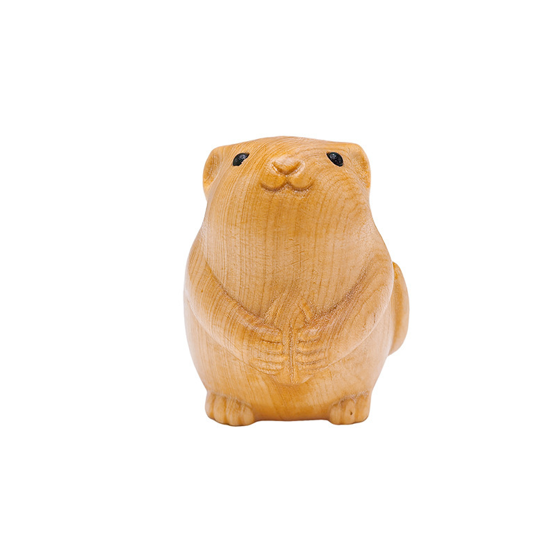 崖柏木雕刻十二生肖鼠摆件随身手玩动物把件车内办公室桌面摆件