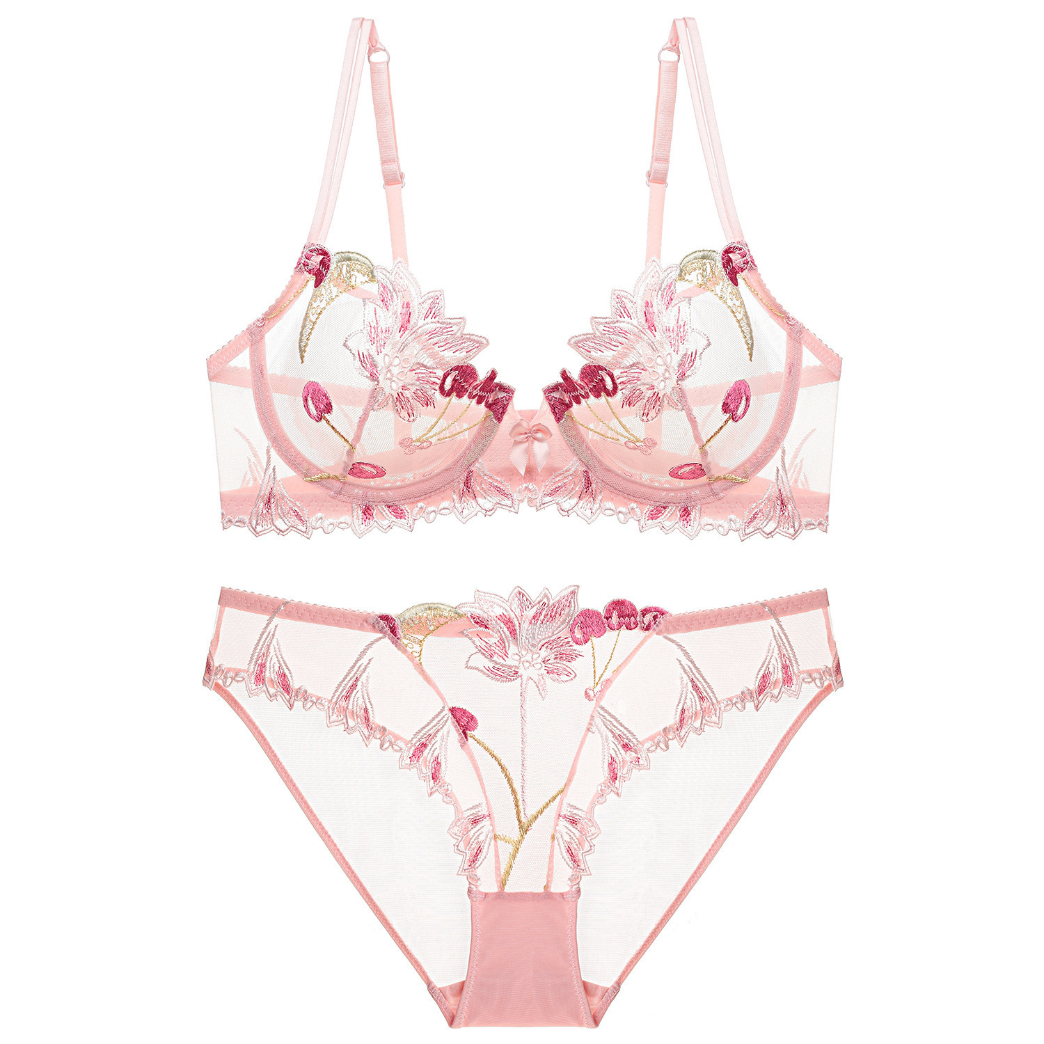 Biancheria intima ricamata in pizzo Set reggiseno traspirante di grandi dimensioni da donna sexy trasparente_voghion.com