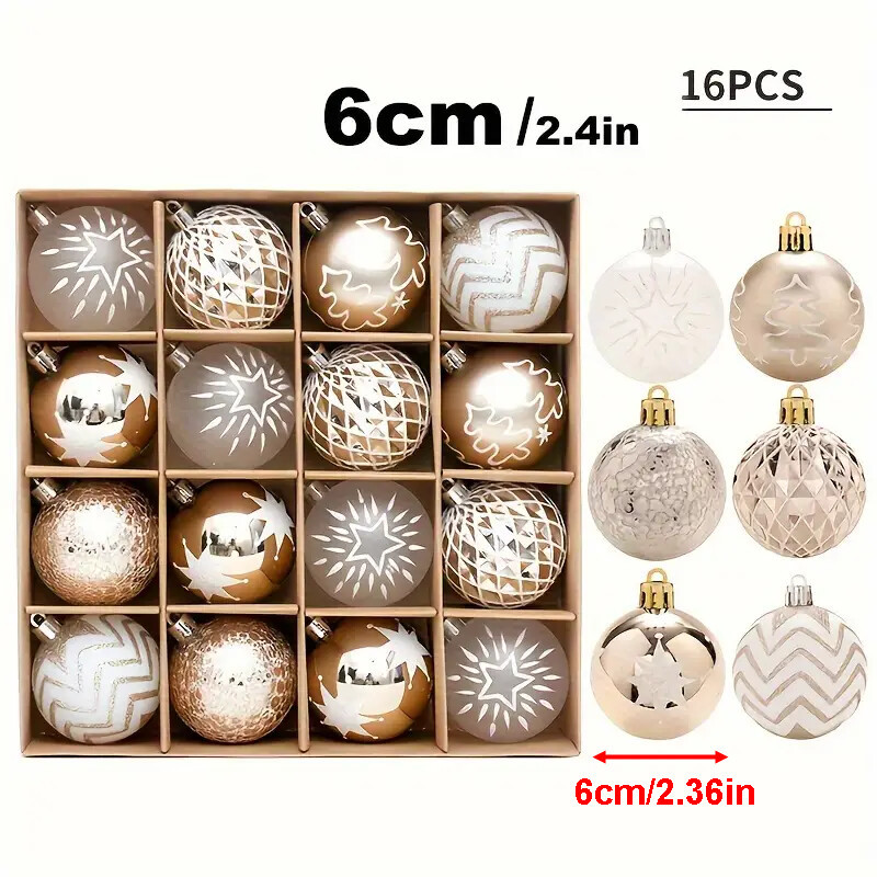 Navidad transfronteriza 6cm16 caja de regalos de color champagne bola de Navidad plástica galvanizada árbol de Navidad bola de decoración para el hogar