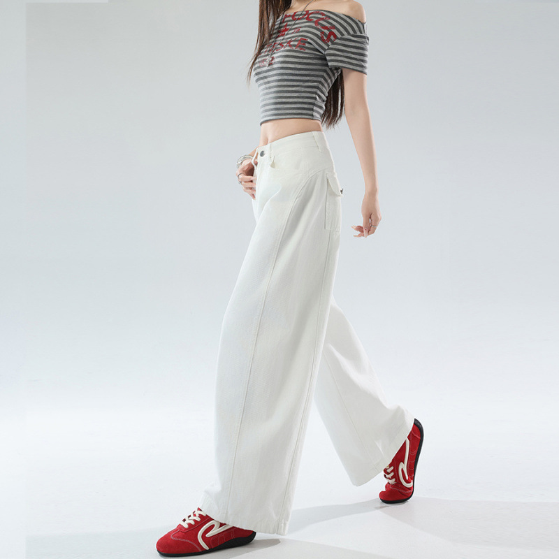 Jeans blancos para mujeres de tamaño grande verano nuevo tipo de cintura alta pantalones de trapos sueltos delgados hermana gorda mm pantalones de piernas anchas
