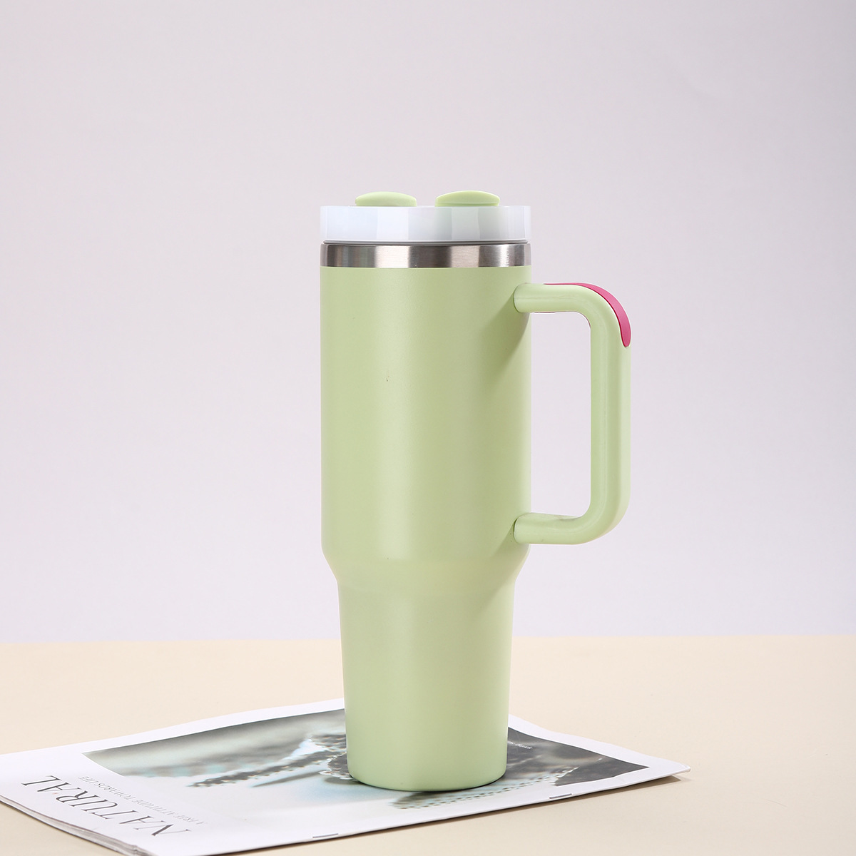 Taza térmica gigante de acero inoxidable 304 de 40 oz, con asa y pajita