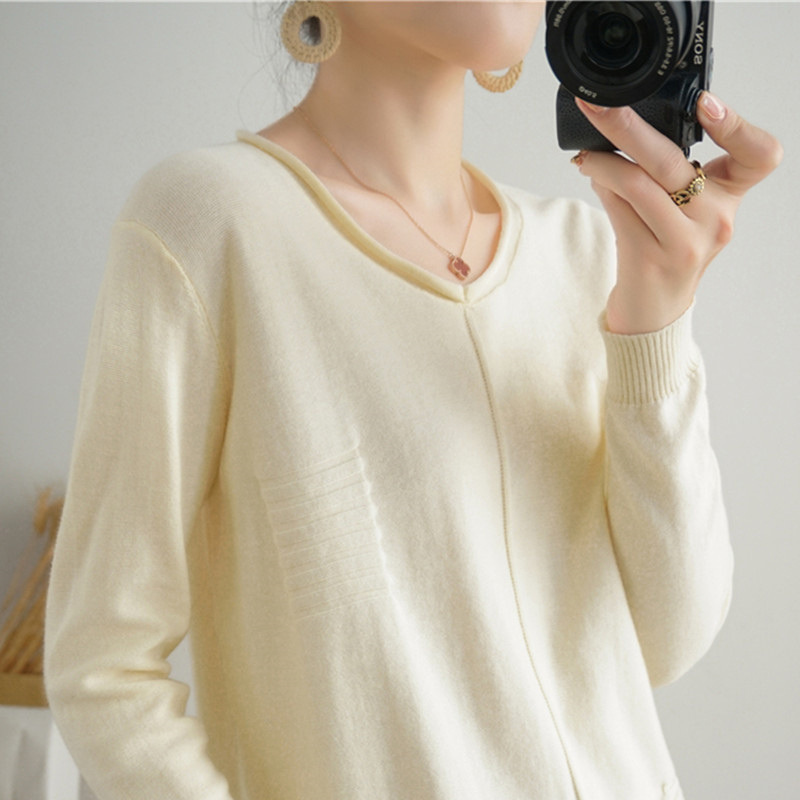 Wholesale New Spring and Autumn Knitted Sweaters for Women, Cotton Loose-Fitting Versatile Round Neck Long-Sleeve Casual Base Shirt, Simple Style
