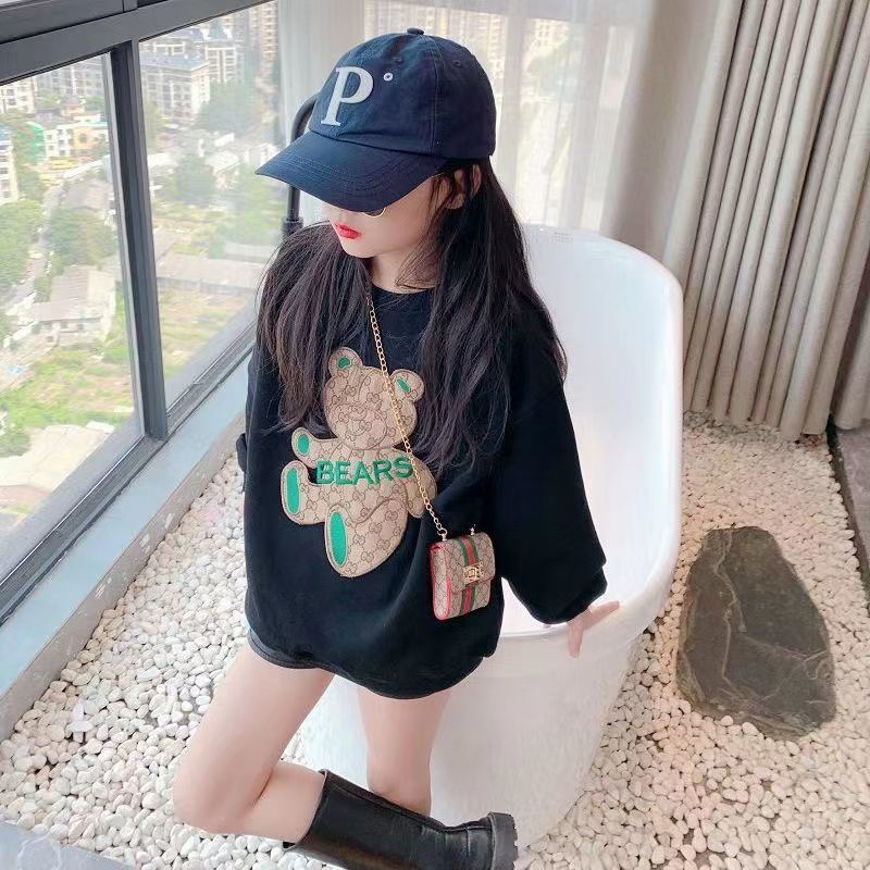 女童秋冬加绒加厚卫衣2025新款儿童卡通洋气秋冬季保暖上衣小熊