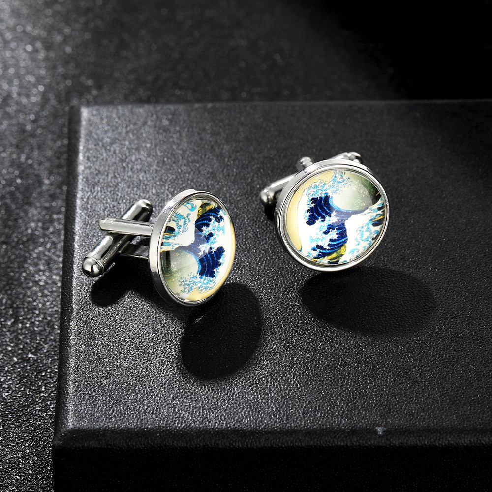 New Accessories Earth Planet Wave Pattern Time Gemstone Men's Shirt Alloy French Cufflinks