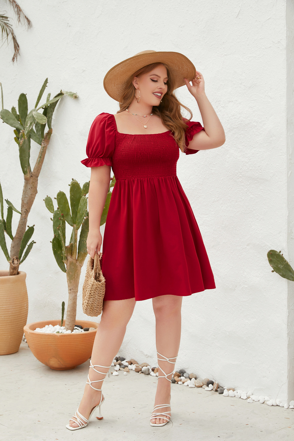 Rochie de damă cu mânecă lungă și evazată, cu guler pătrat și evazat, stil de călătorie_voghion.com
